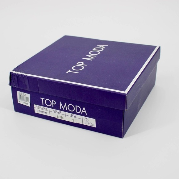 Top Moda Open Toe Platform Ankle Strap High Heels Size 6.5 in Silver Glitter NEW - Picture 8 of 8